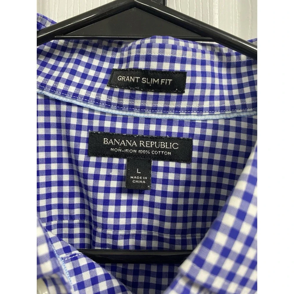 Men's Banana Republic Long Sleeve Button Up Casual Dress Shirt Blue/White L SLIM